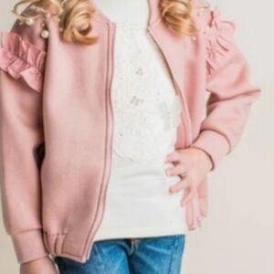 Girls Pink Bomber Jacket with Pearl Embellishment Size 10